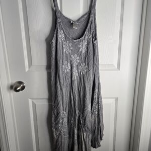 Gray Floral Embroidered Women's Tank Dress/Beach Cover Up